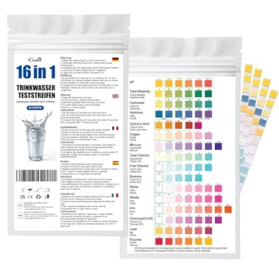 Afbeelding van 30 stuks drinkwaterteststrips 16 indicatoren snelle test voor drinkwater eenvoudige controle van de waterkwaliteit waterteststrips met hardheid, lood, ijzer, koper