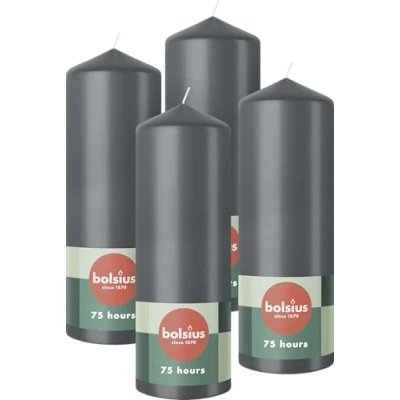 Afbeelding van Bolsius Gladde Stompkaarsen 20cm 4 stuks Antraciet
