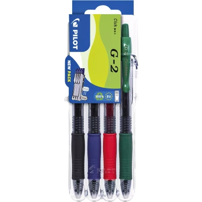 Afbeelding van Gelschrijver Pilot Set2Go Clicker BL G2 7 0.4mm set à 4 stuks basis ass