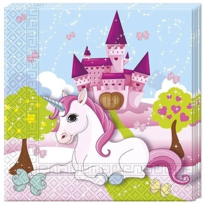 Afbeelding van Eenhoorn Roze Kasteel servetten 33x33cm 20 stuks