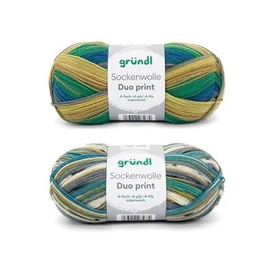 Afbeelding van Gründl 2 x 100 g sokkenwol (75% scheerwol (Superwash), 25% polyamide) + handleiding (mogelijk niet beschikbaar in het Nederlands), olijfblauw