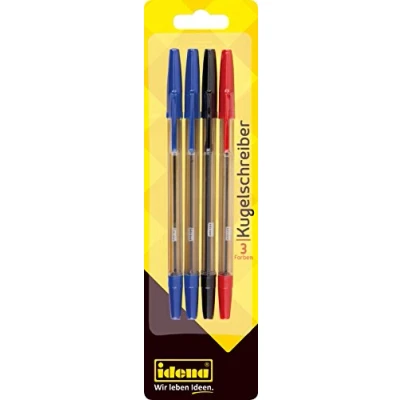 Afbeelding van Idena 512488 Balpen, 3 schrijfkleuren, gesorteerd, 4 stuks