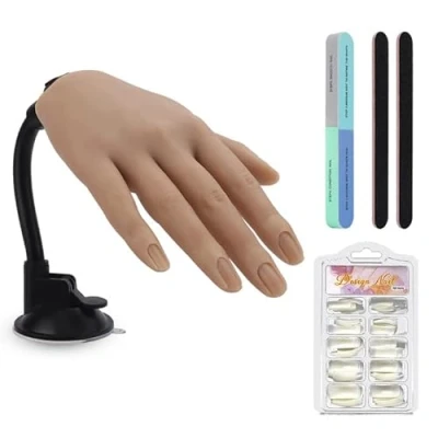 Image de Yokilly Main D&#039;Entrainement Manucure: Silicone Mains d Entrainement Pour Ongle Avec 100 Pièces Faux Ongles Remplaçables Flexible Fausse