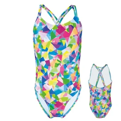 Afbeelding van SUNXBUK Zwemkleding voor meisjes,Zwemkleding meisjes,Volledige badpak,Zwempak, Kleurrijke driehoeken, 10 jaar