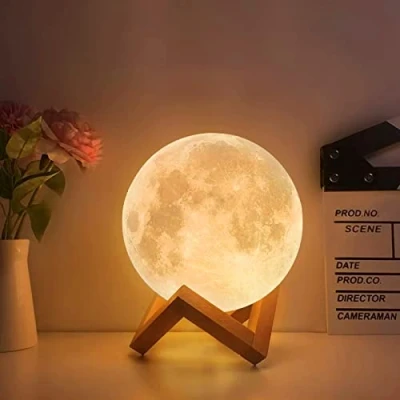 Afbeelding van Maanlamp, 3D print, bol van 20 cm, met afstandsbediening, dimbaar, RGB maanlicht, 16 kleurveranderingen