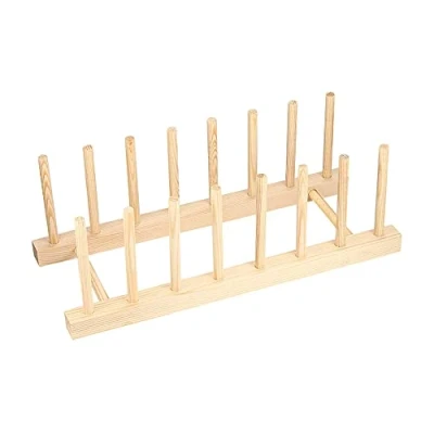 Afbeelding van Houten afdruiprek, bamboe rek, bordenhouder, keukendekselhouder, voor kommen, kopjes, deksels, snijplank