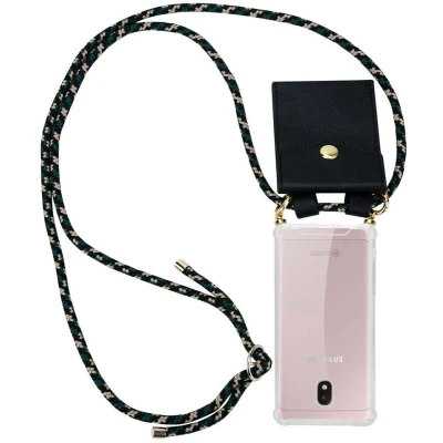 Afbeelding van Cadorabo Hoesje geschikt voor Samsung Galaxy J3 2017 in CAMOUFLAGE Silicone Mobiele telefoon ketting beschermhoes met gouden ringen, koordriem en afneembare etui