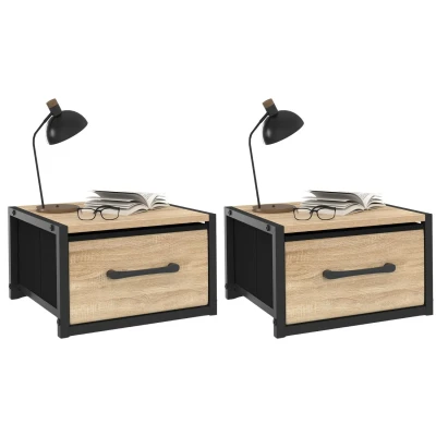 Image de Lot de 2 tables chevet murales tiroir en tissu UTAH design industriel IDMarket