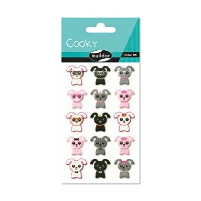 Afbeelding van Maildor CY014O een zak met 3D Cooky stickers, 1 plank, 7,5 x 12 cm, kleine honden (15 stickers)