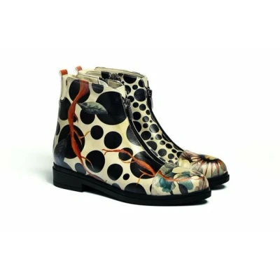 Afbeelding van Goby Polka Garden Dames Enkellaarsjes Handgemaakt Vegan Leer Maat 36