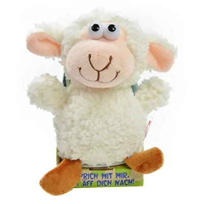 Afbeelding van Kögler 75657 Langharig pratend pluche dier in de vorm van een Bubi schaap, ca. 18 cm hoog, sprekend met reproductiefunctie, alles beweegt en batterijen