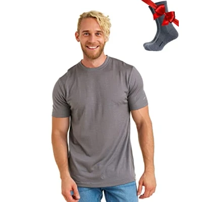 Afbeelding van Merino.tech Thermisch T shirt voor heren, van 100% biologische merinowol en wandelsokken, Perfect grijs