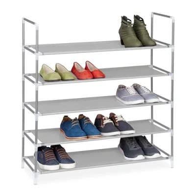 Afbeelding van Relaxdays schoenenrek met handgrepen 5 etages Grijs