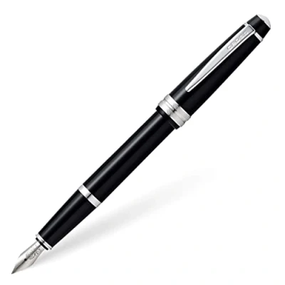 Afbeelding van Cross Bailey Light Click Off Cap Plastic Vulpen met Hars Afwerking, Extra Fijne Fontein, inclusief Premium Gift Box en Zwarte Cartridge, 1 Pakket, Gepolijst Zwart