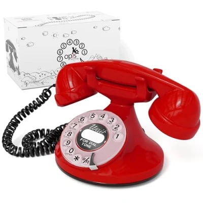 Afbeelding van Opis FunkyFon kabel: vaste vintage telefoon/vintage bedrade telefoon/retro telefoon/vaste retro telefoon met draad/vintage telefoon/rode