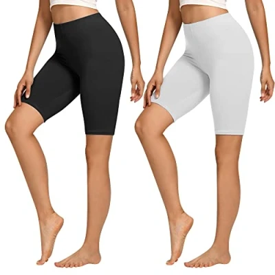 Afbeelding van Libella 4165 Fietsbroek voor dames, katoen, hoge taille, ondoorzichtig, sportbroek, zomer, meerkleurig, 2 stuks wit + zwart