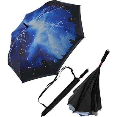 Afbeelding van iX brella Omgekeerde paraplu met automatische opening aan de achterkant, Thunderstorm,