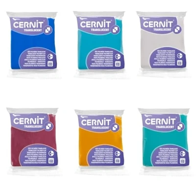 Afbeelding van CERNIT CE9256275AMZC Een set van 6 transparante polymeerdeeg, boetseerklei om te bakken, blokken 56 g (Saphie, Turquoise, Robijn, Smaragd, Amber en Wit)