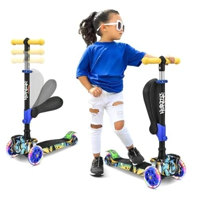 Afbeelding van Hurtle Kinderstep, 3 wiel Step, Opvouwbare Scooter met Verstelbare Hoogte, Antislip Platform, LED Verlichte Wielen, Step voor Meisjes/Jongens