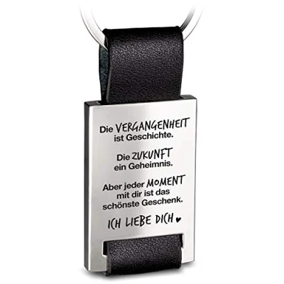 Afbeelding van FABACH Liefdessleutelhanger met leren gravure sleutelhanger &quot;Ich liebe dich &quot; voor partner, vriendin, liefdescadeau, vriend, elk moment jou is het mooiste cadeau, zwart, eenheidsmaat,, zwart.,