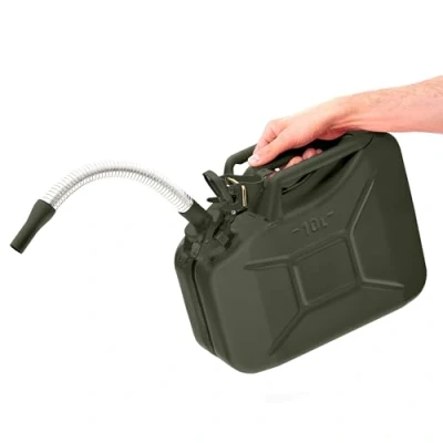 Afbeelding van BW© Metalen jerrycan 10 liter met schenktuit, bronsgroen RAL 6031 F9, TÜV getest en VN goedkeuring, gemaakt in Europa
