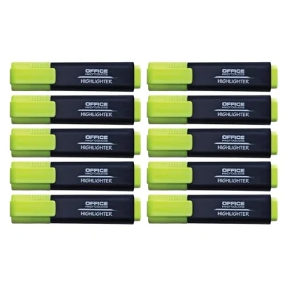 Afbeelding van OFFICER PRODUCTS 17055211 06 10 stuks lichtgevende markeerstiften, kleur: geel/markeerstift, niet giftige inkt, wigpunt, fluorescerende kleuren, hoge kwaliteit, lijndikte 1 5 mm