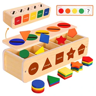 Afbeelding van LZDMY Montessori Sorteerspel, spellen, kinderen, 1, 2, 3 jaar, baby, educatief spel, jongens en meisjes, speelgoed van hout, leren kleuren, object, permanente doos, motoriek