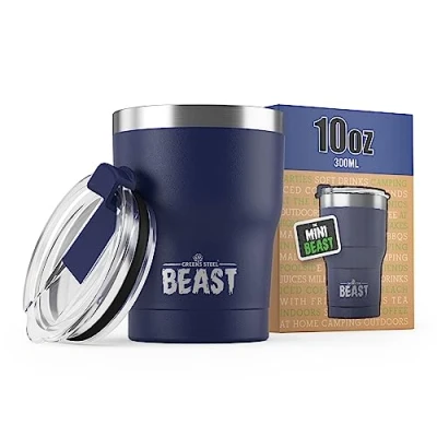 Afbeelding van BEAST Thermosbeker voor koffie, 300 ml, koningsblauw, roestvrij staal, herbruikbaar, thermokopjes, 2 rietjes en reinigingsborstel, dubbelwandige reiskoffie, warme of ijskoffie