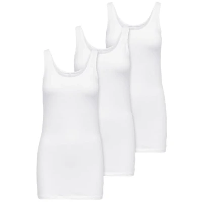 Afbeelding van ONLY 3 pack dames bovenstuk Basic Tank Tops wit, zwart, grijs, blauw, crème vrouwen shirt lang zomer Shirts Top 15201465, wit (white), XL