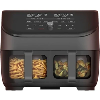 Afbeelding van Instant Vortex Plus Dual ClearCook zwart 7,6 liter (8 Qt) 6 in 1 airfryer, geurloos, frituren, roosteren, grillen, bakken, opwarmen, dehydrateren, voedseldroger, droogoven, heteluchtfriteuse
