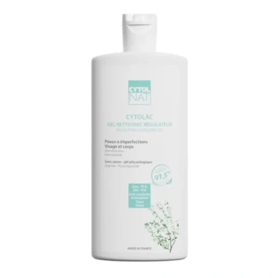 Afbeelding van Cytolac Reinigingsgel verzorging voor de gevoelige huid met acne gezicht en rug reinigt zacht bestrijdt overtollig talg zonder zeep 250 ml Cytolnat