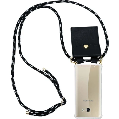Afbeelding van Cadorabo Hoesje geschikt voor Samsung Galaxy A5 2017 in ZWART ZILVER Silicone Mobiele telefoon ketting beschermhoes met gouden ringen, koordriem en afneembare etui