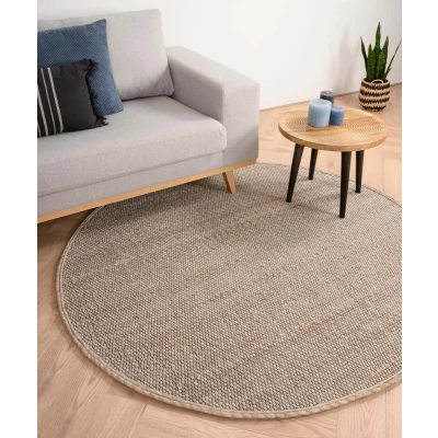 Afbeelding van Rond Wollen Vloerkleed Lett Beige/crème 190 Cm