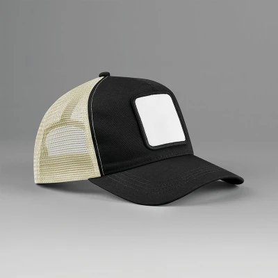 Afbeelding van Beechfield 5 panel trucker pet met vierkante patch B636 BLACK/STONE