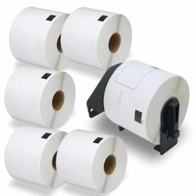 Afbeelding van BETCKEY rollen etiketten, compatibel met Brother DK 11202, 62 x 100 mm, 300 etiketten van wit thermisch papier, 6 / 1800