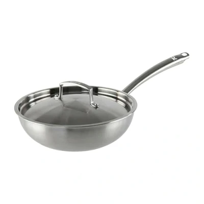 Afbeelding van KAMBERG Wok Ø28 cm en Acier Inoxydable 18/10 Triply Sans PFAS Couvercle inclus Tous feux dont induction et four 0008281