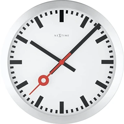 Afbeelding van Nextime Ne 3999Arzw Wandklok Dia. 35 Cm, Geborsteld Aluminium, &#039;Station&#039;