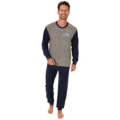 Afbeelding van Herenpyjama badstof lange mouwen pyjama met elastische manchetten 291 101 13 573, Antraciet