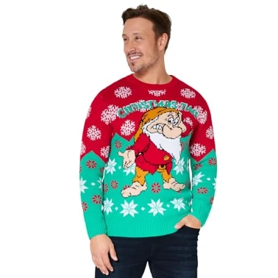 Afbeelding van Disney Kersttrui voor heren, grappige trui, familie, koppels, volwassenen, jongeren, M XXL, officiële trui Donald Grinky, Rood/Groengroen