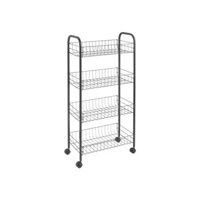 Afbeelding van Metaltex Ascona Trolly met Wielen + 4 Manden 41x23x84 cm Mat Zwart/Metaal