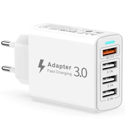 Afbeelding van USB oplader, meervoudige voeding, 4 poorten, 33 W, snellader, oplader met Quick Charge 3.0, adapter, oplaadaansluiting, voor iPhone 14, 13, 12, 11 X 8, Samsung