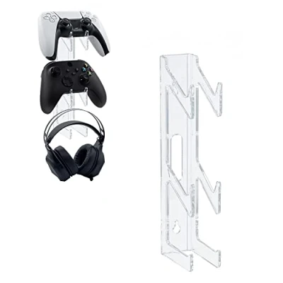 Afbeelding van Mcbazel Switch/PS5/PS4 wandhouder, dubbele gamecontroller en hoofdtelefoonhouder, transparant, voor PS5/PS4/Xbox/NS Switch