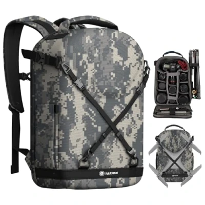 Afbeelding van TARION Camerarugzak met harde schaal en 14,5 inch laptopvak regenhoes voor drones, DSLR camera&#039;s, accessoires (camouflage)