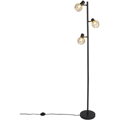 Afbeelding van QAZQA Design vloerlamp zwart met goud 3 lichts verstelbaar Mesh
