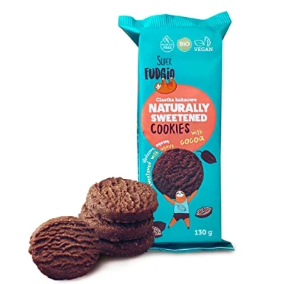 Image de SUPER FUDGiO Biscuits biologiques Cookies végétaliens naturellement sucrés à l&#039;agave sans huile de palme grignotage sain 130 g