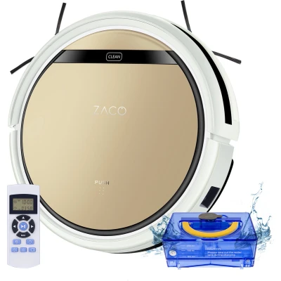 Afbeelding van ZACO V5sPro stofzuigrobot met dweilfunctie laadstation dweilrobot automatisch stofzuigen voor harde vloeren, parket, laminaat, tegels valbeveiliging zakloos 60db Goud