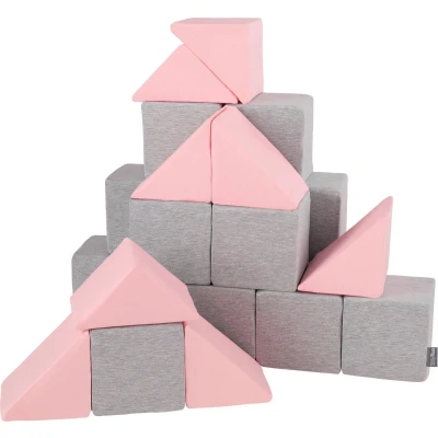 Afbeelding van KiddyMoon foam blokjes voor baby zachte blokken 24 stuks speelgoed montessori met en veel plezier kinderen, gemaakt in de eu, mix: lichtgrijs roze