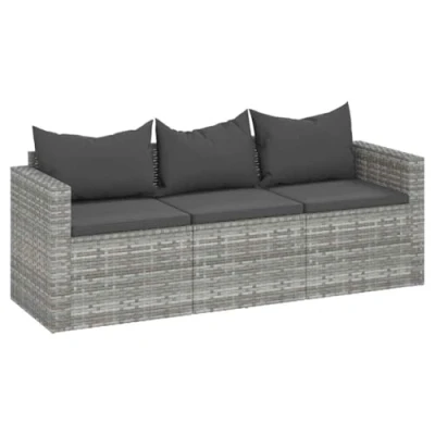 Afbeelding van Tuinbank 3 zits met kussens poly rattan grijs