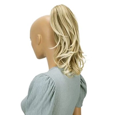 Afbeelding van Prettyshop haarverlenging, 30 cm, met vlinderclip, paardenstaart, gevlochten, golvend, volume, blond mix, H107a