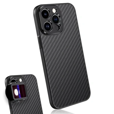 Afbeelding van MOJOGEAR 17mm lens case voor iPhone 15 Pro — Schroefdraad macrolens, telelens, anamorphic of DOF adapter Stevig hoesje Carbon Zwart